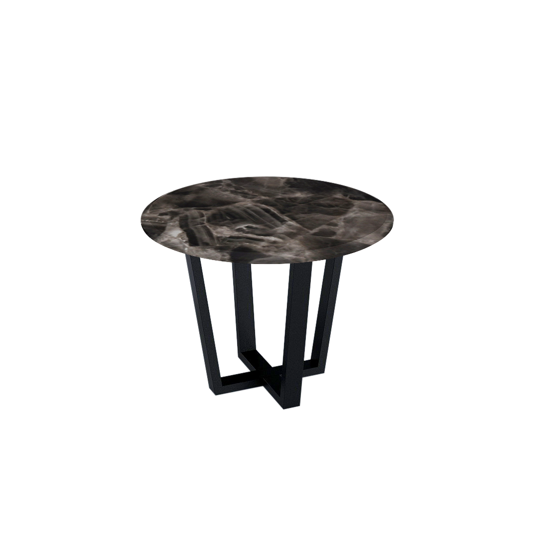 Mix & Match Round Marble Dining Table with Black Metal Base (4-seater)