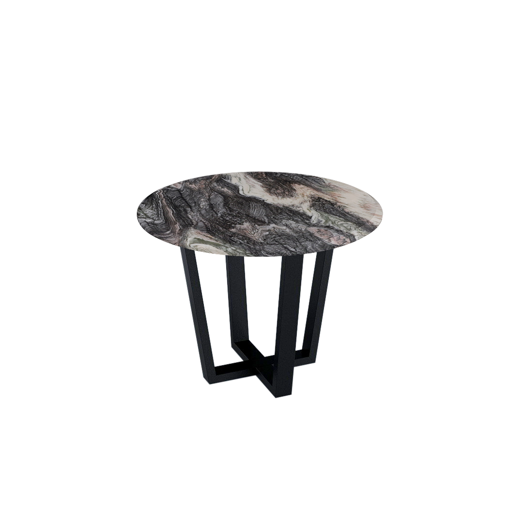 Mix & Match Round Marble Dining Table with Black Metal Base (4-seater)