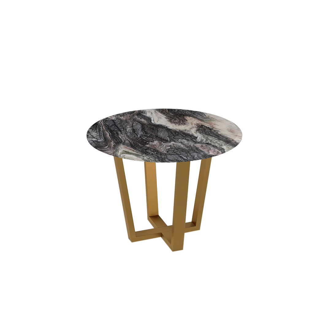 Mix & Match Round Marble Dining Table with Gold Metal Base (4-seater)