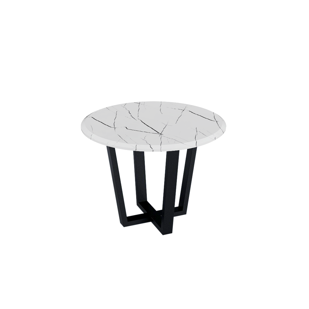 Mix & Match Round Marble Dining Table with Black Metal Base (4-seater)