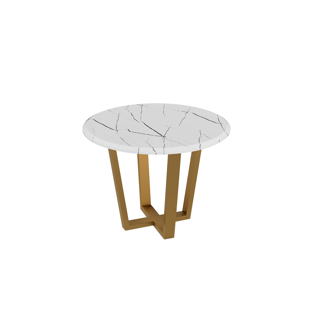 Mix & Match Round Marble Dining Table with Gold Metal Base (4-seater)