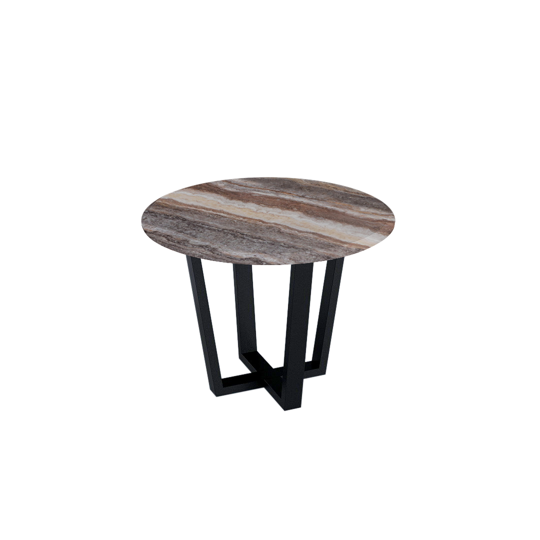 Mix & Match Round Marble Dining Table with Black Metal Base (4-seater)