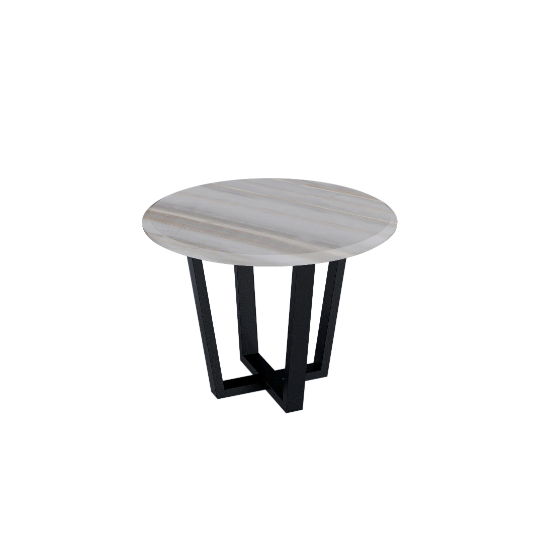 Mix & Match Round Marble Dining Table with Black Metal Base (4-seater)