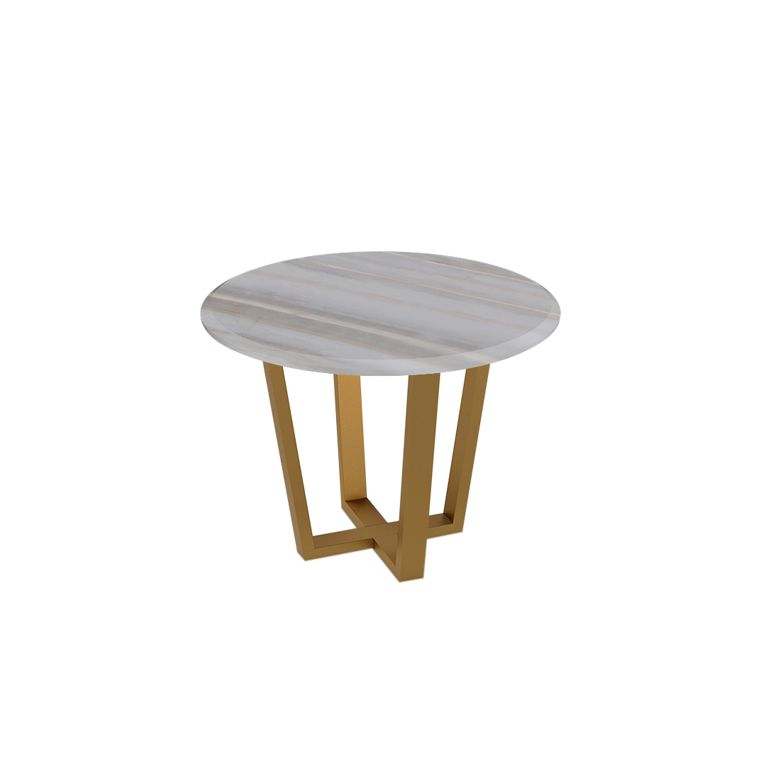 Mix & Match Round Marble Dining Table with Gold Metal Base (4-seater)