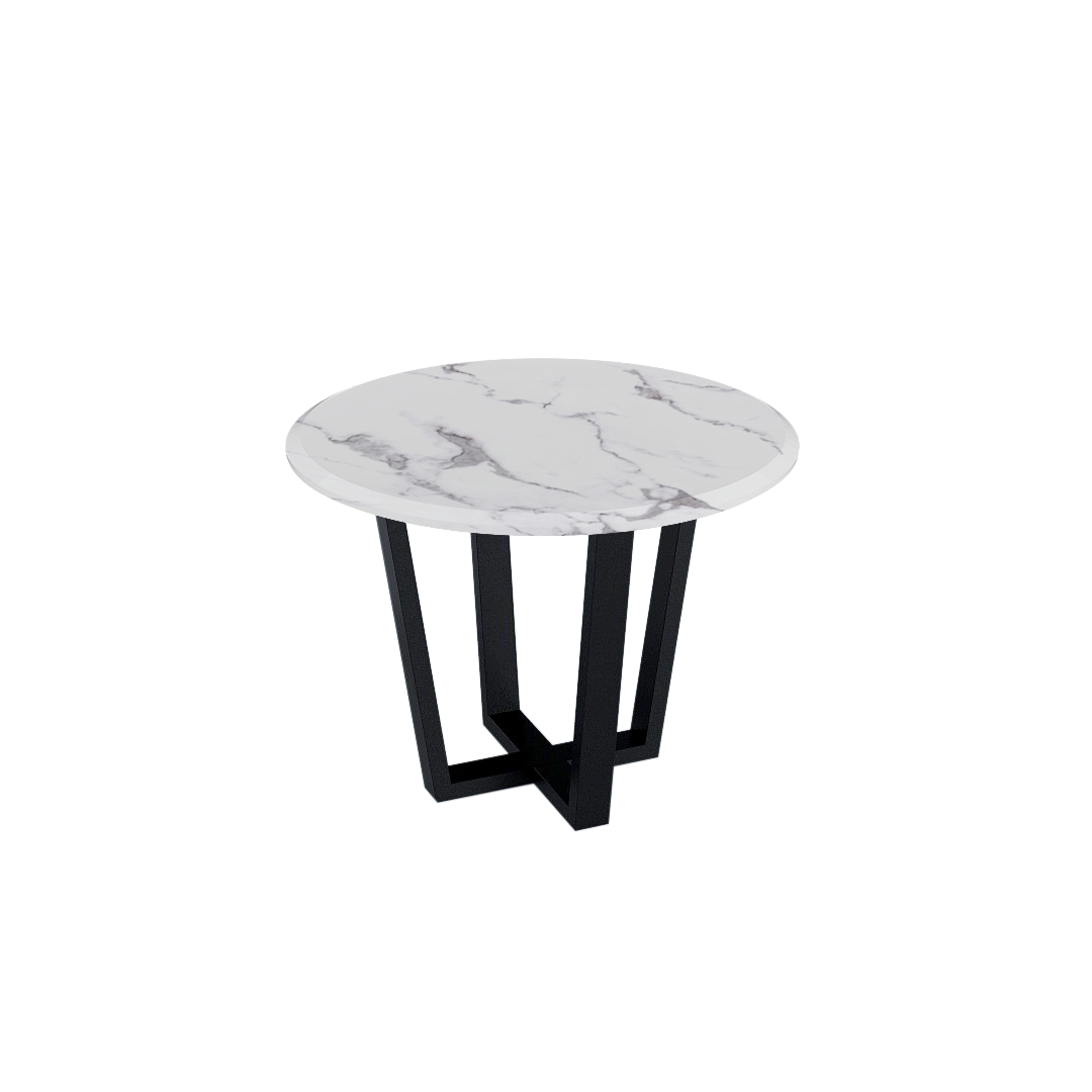 Mix & Match Round Marble Dining Table with Black Metal Base (4-seater)