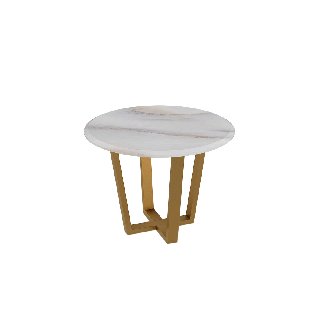 Mix & Match Round Marble Dining Table with Gold Metal Base (4-seater)