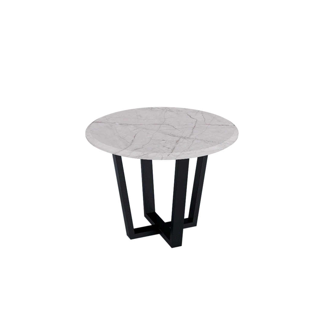 Mix & Match Round Marble Dining Table with Black Metal Base (4-seater)