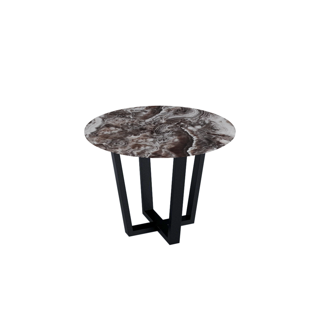 Mix & Match Round Marble Dining Table with Black Metal Base (4-seater)