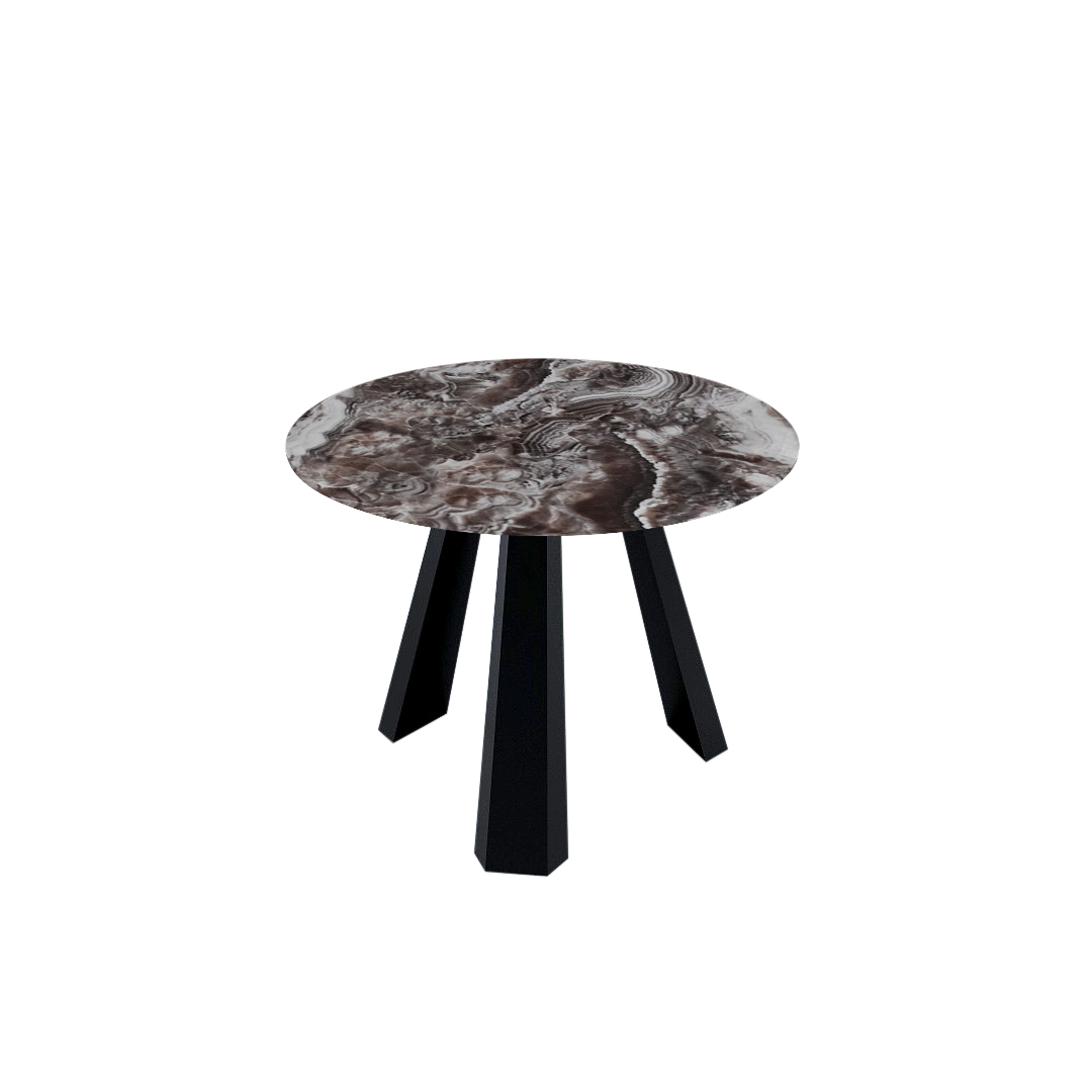 Mix & Match Round Marble Dining Table with Black Metal Base (4-seater)