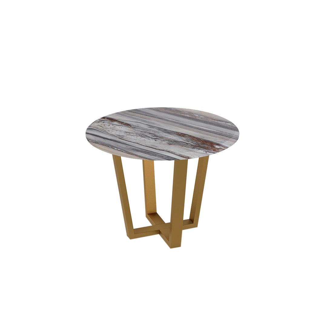 Mix & Match Round Marble Dining Table with Gold Metal Base (4-seater)