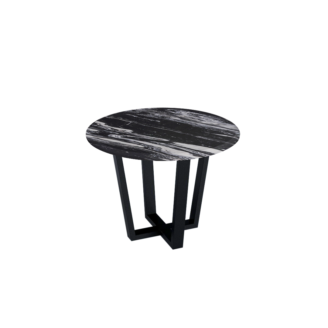 Mix & Match Round Marble Dining Table with Black Metal Base (4-seater)