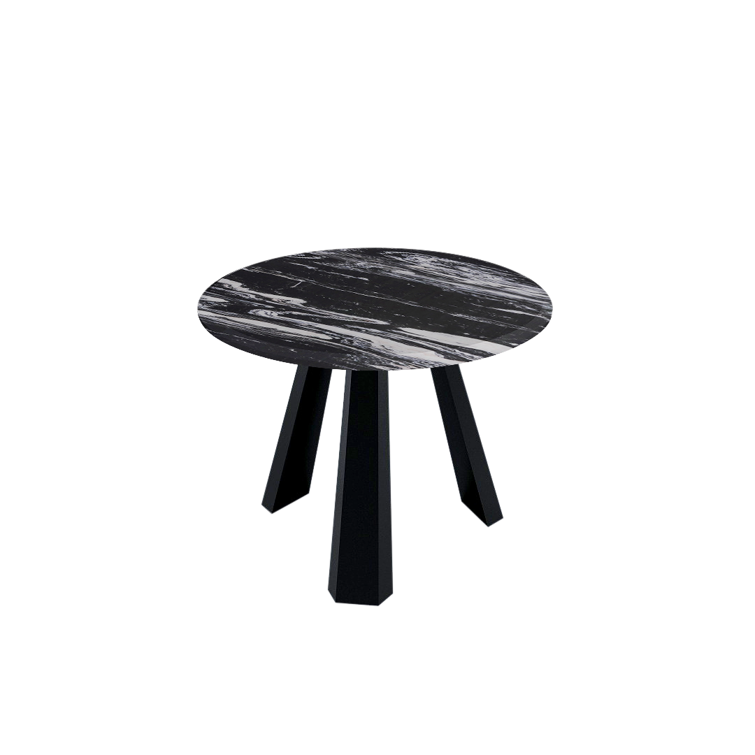 Mix & Match Round Marble Dining Table with Black Metal Base (4-seater)