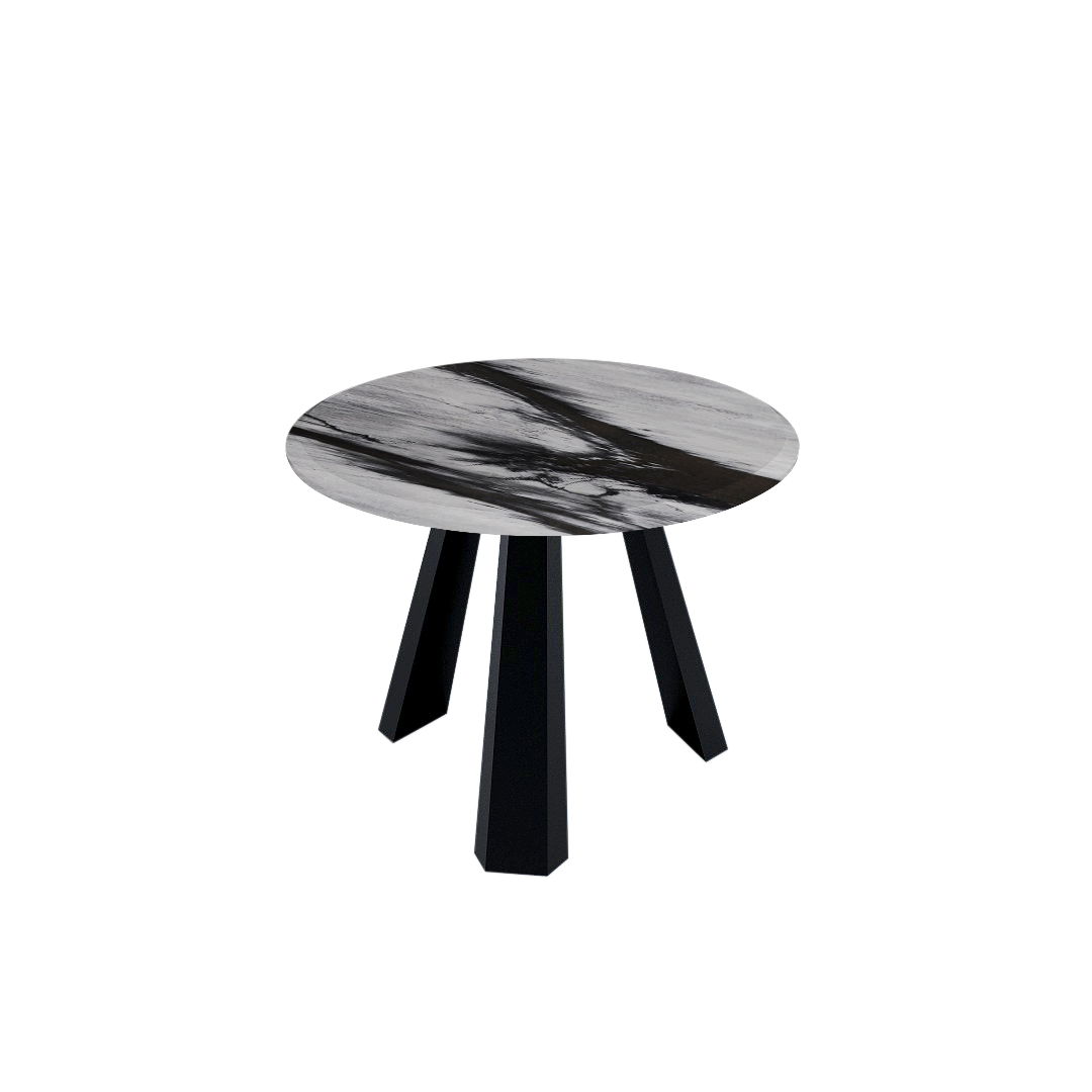 Mix & Match Round Marble Dining Table with Black Metal Base (4-seater)