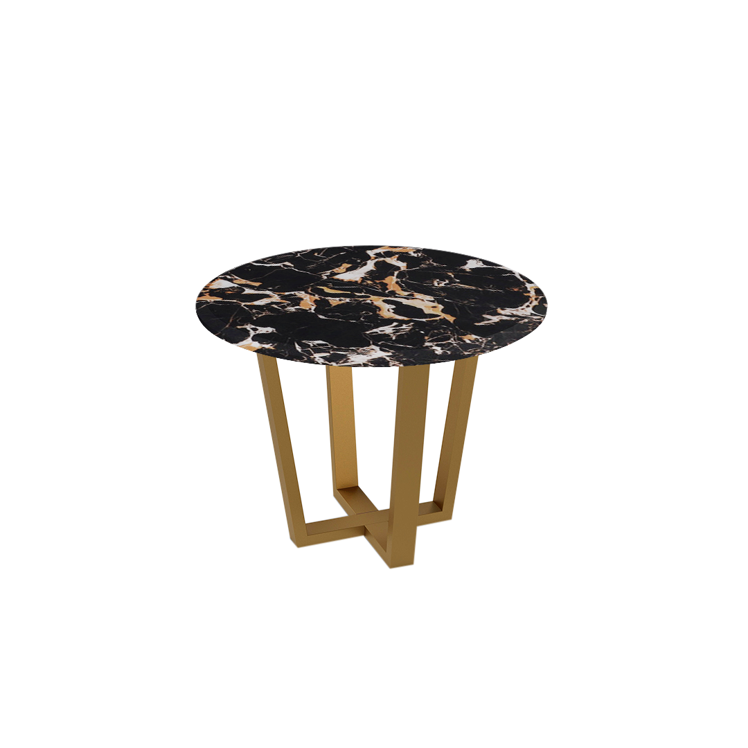 Mix & Match Round Marble Dining Table with Gold Metal Base (4-seater)