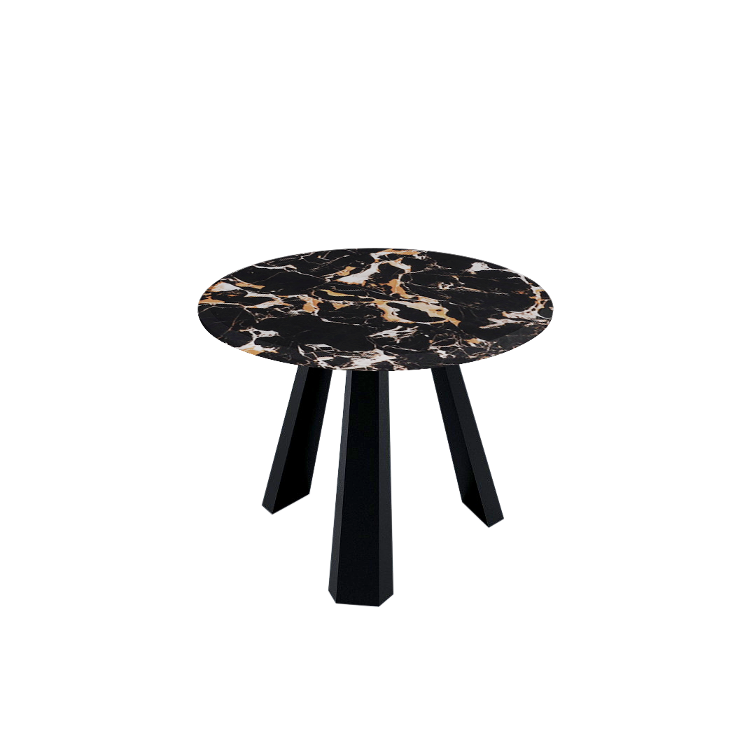 Mix & Match Round Marble Dining Table with Black Metal Base (4-seater)