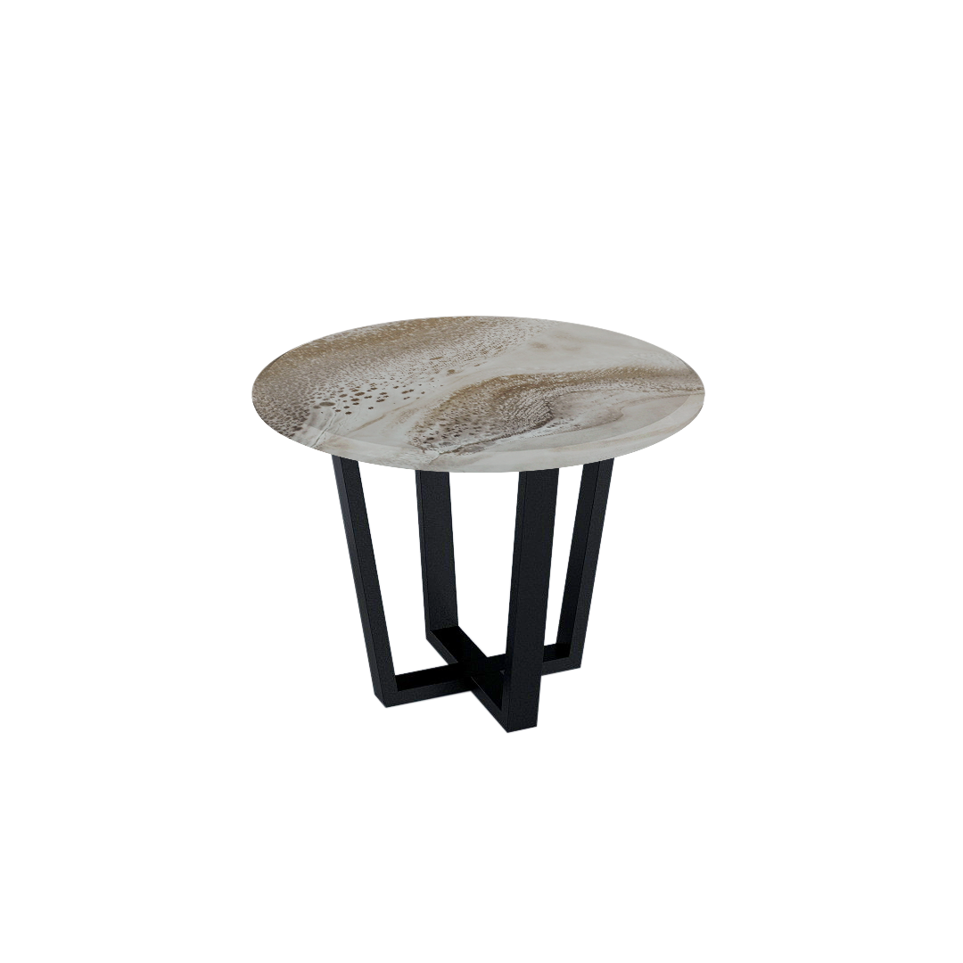 Mix & Match Round Marble Dining Table with Black Metal Base (4-seater)