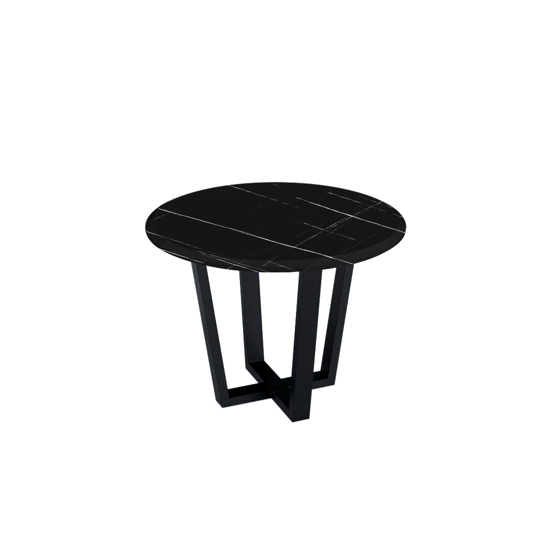 Mix & Match Round Marble Dining Table with Black Metal Base (4-seater)