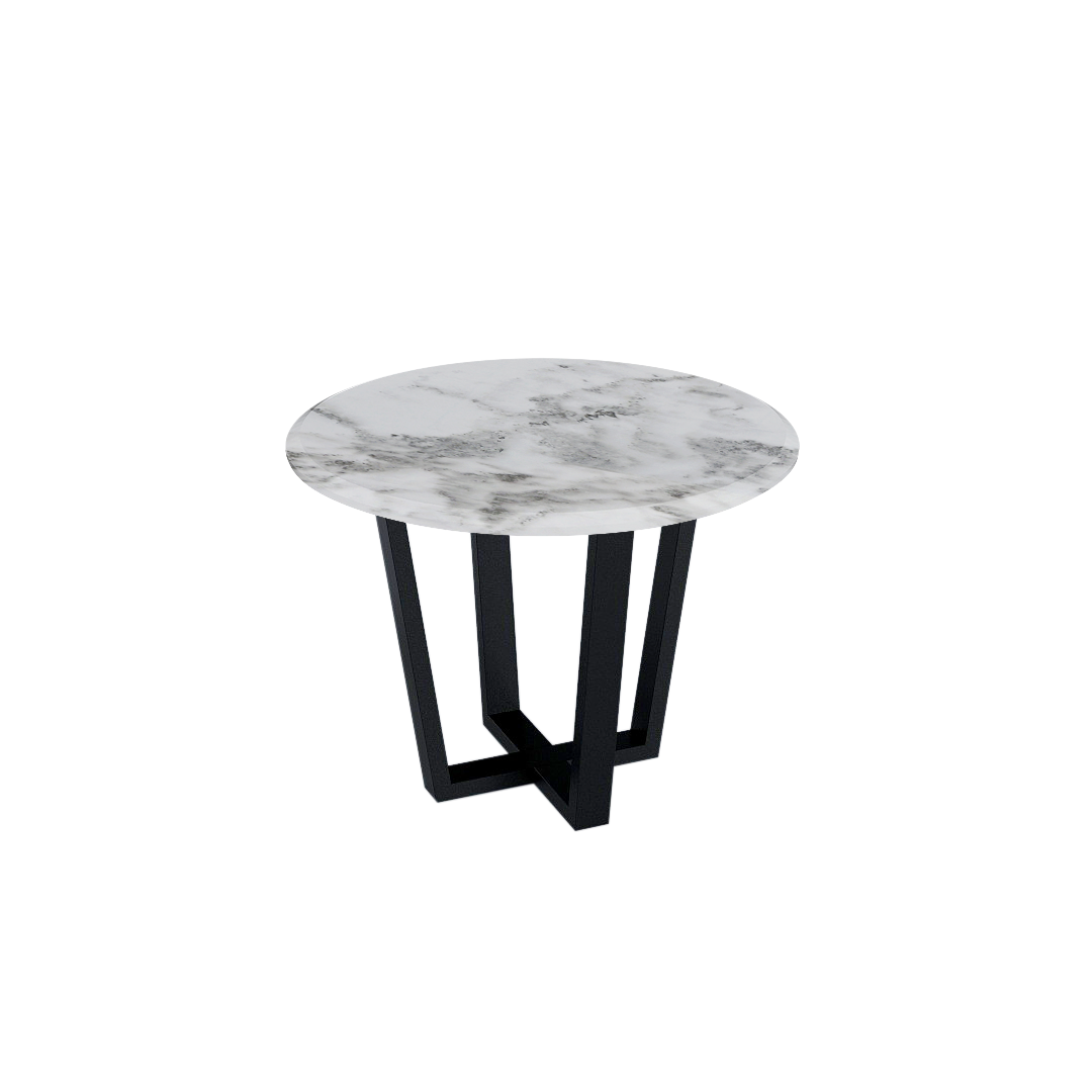 Mix & Match Round Marble Dining Table with Black Metal Base (4-seater)