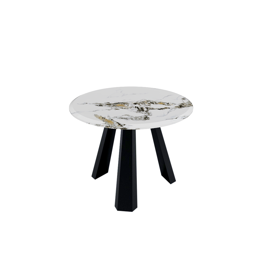 Mix & Match Round Marble Dining Table with Black Metal Base (4-seater)