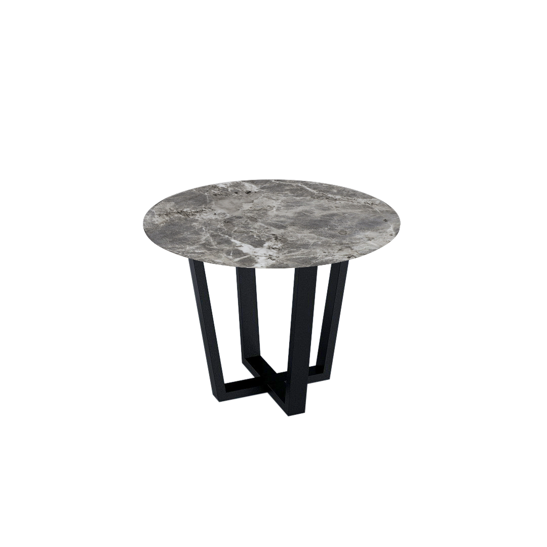 Mix & Match Round Marble Dining Table with Black Metal Base (4-seater)