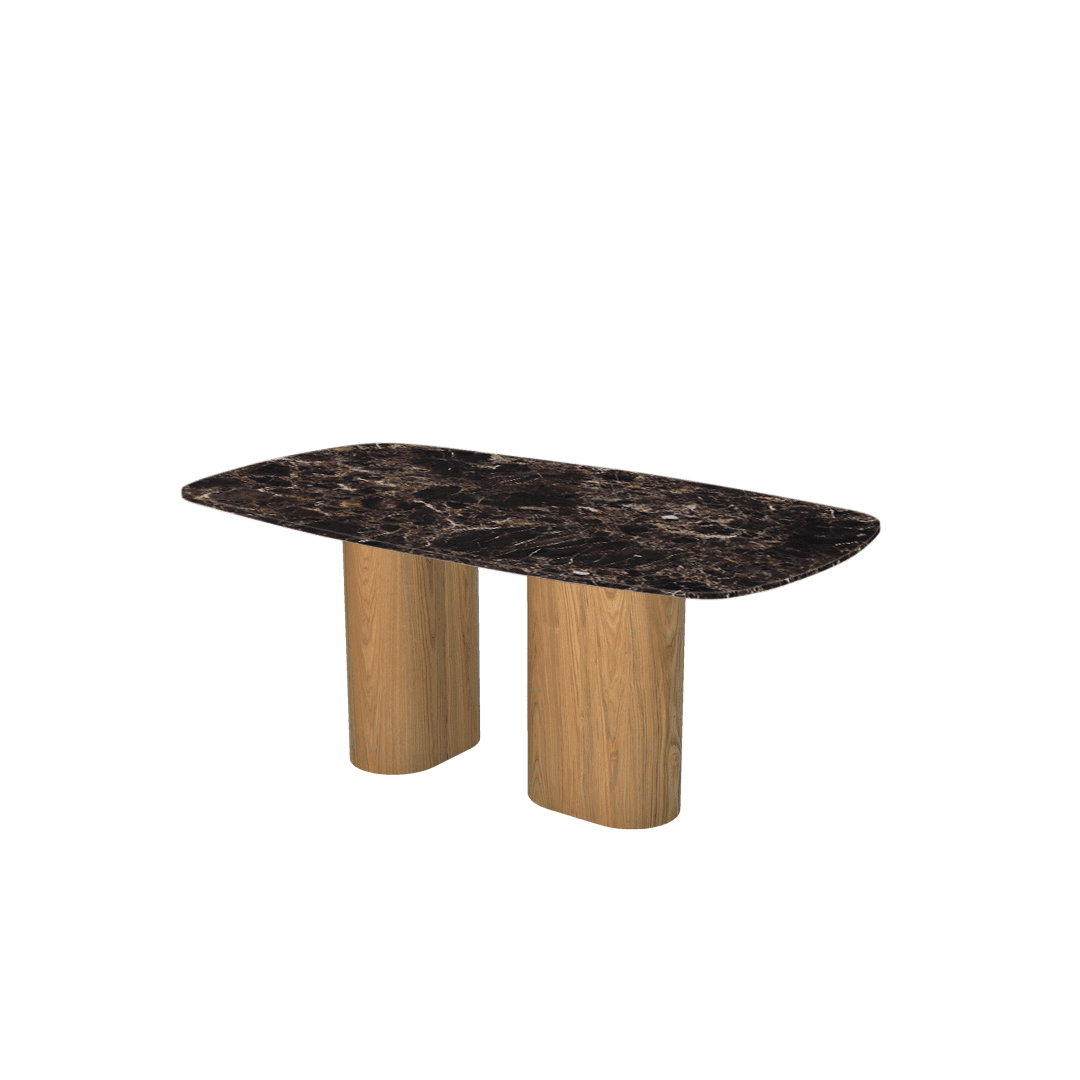 Mix & Match Rectangular Marble Dining Table with Paolo Ash Wood Base (1.8m x 1.0m)