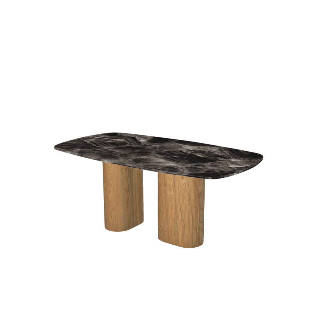 Mix & Match Rectangular Marble Dining Table with Paolo Ash Wood Base (1.8m x 1.0m)