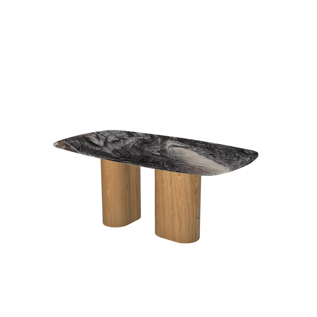 Mix & Match Rectangular Marble Dining Table with Paolo Ash Wood Base (1.8m x 1.0m)