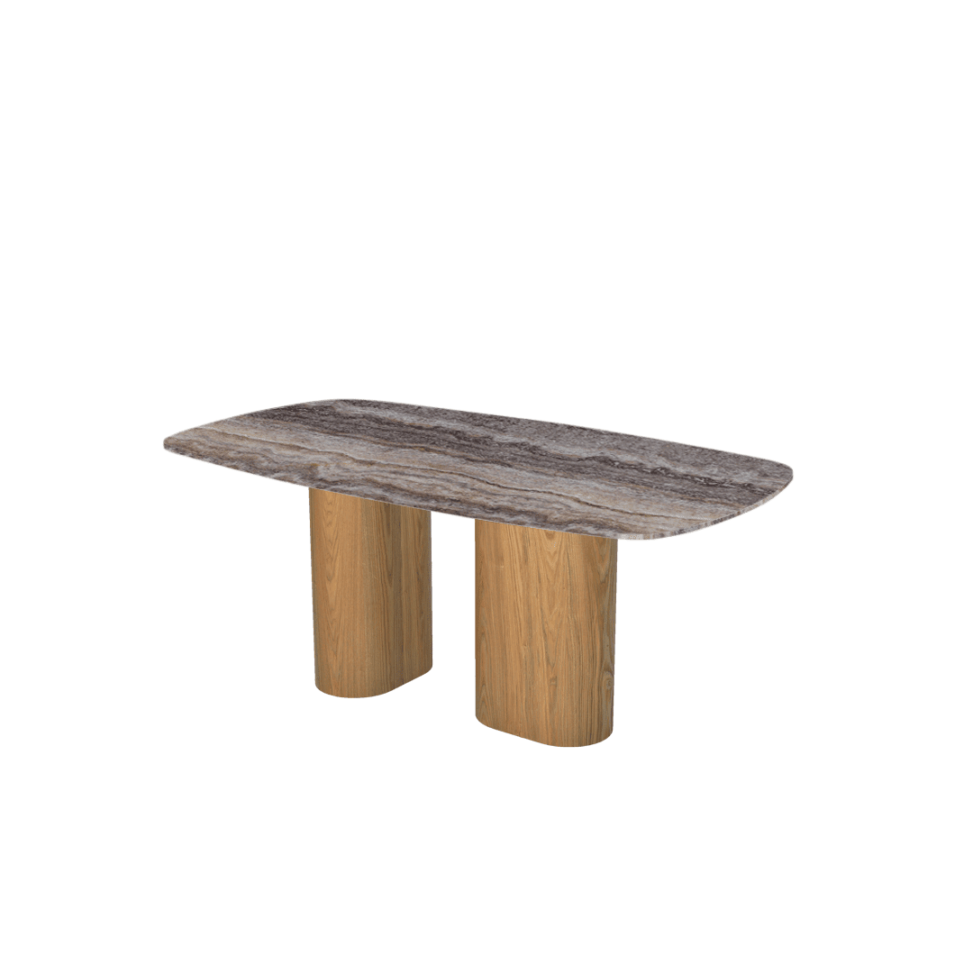 Mix & Match Rectangular Marble Dining Table with Paolo Ash Wood Base (1.8m x 1.0m)