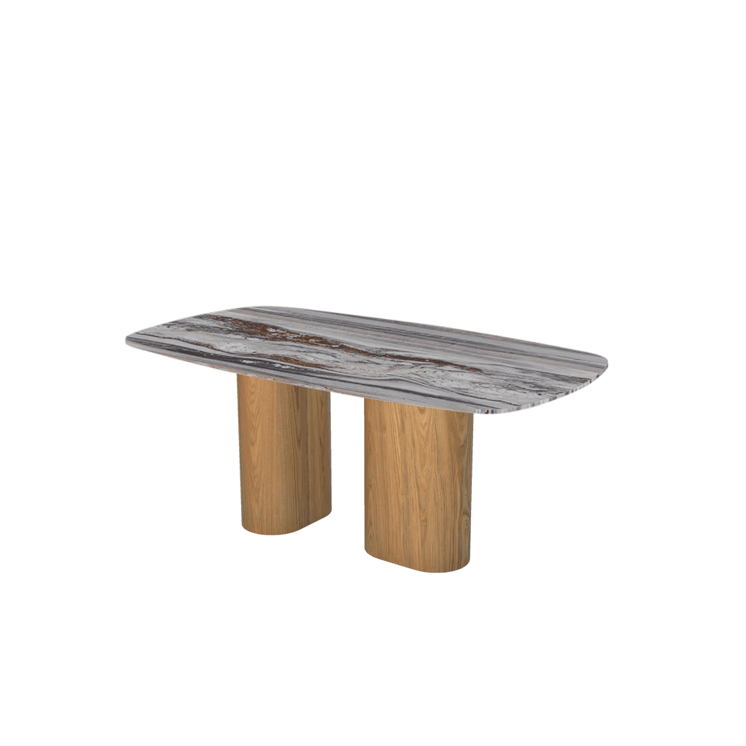Mix & Match Rectangular Marble Dining Table with Paolo Ash Wood Base (1.8m x 1.0m)
