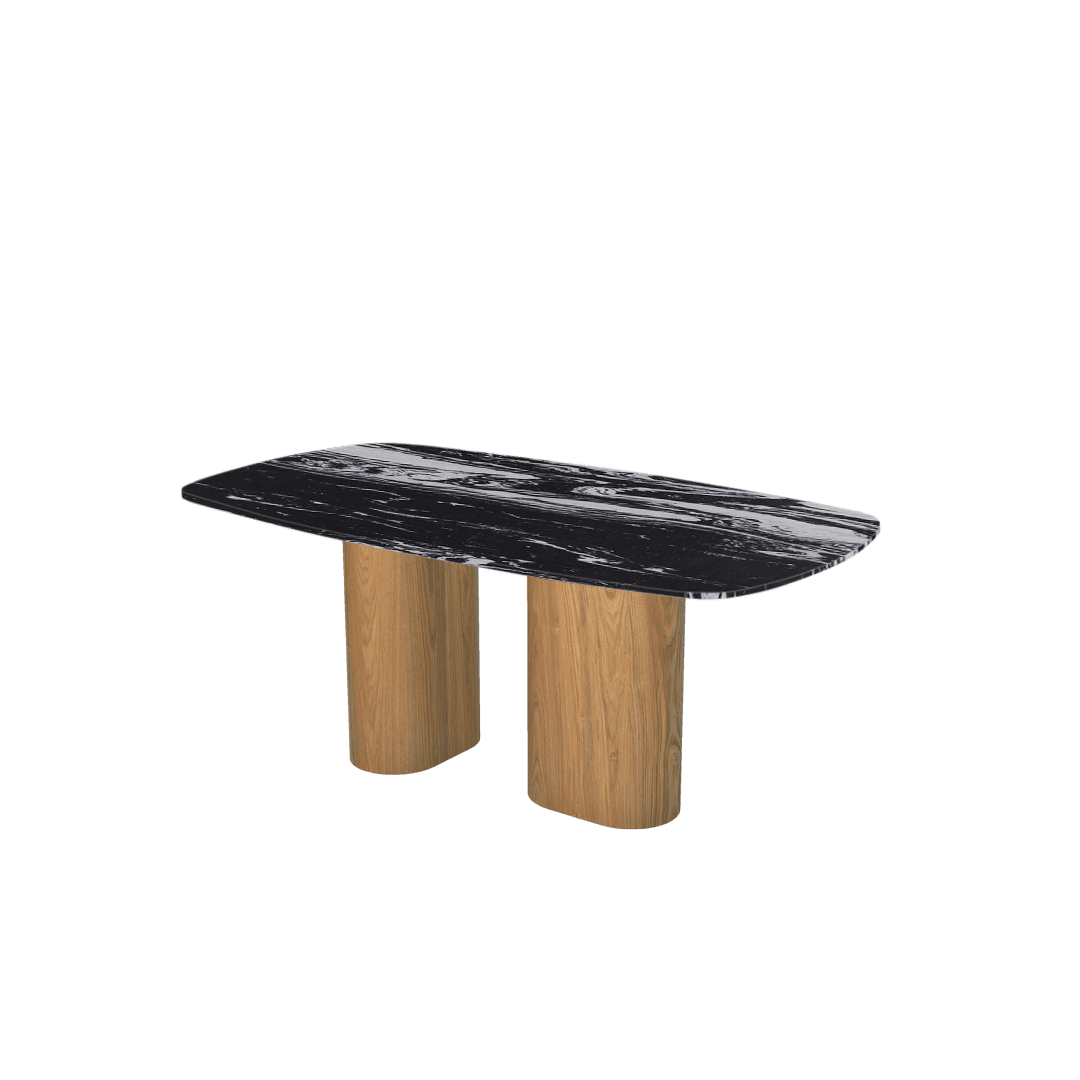 Mix & Match Rectangular Marble Dining Table with Paolo Ash Wood Base (1.8m x 1.0m)