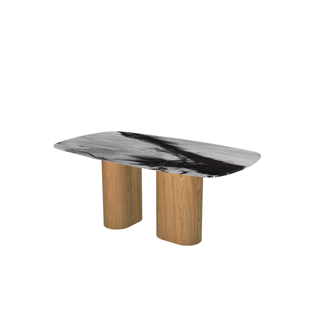 Mix & Match Rectangular Marble Dining Table with Paolo Ash Wood Base (1.8m x 1.0m)