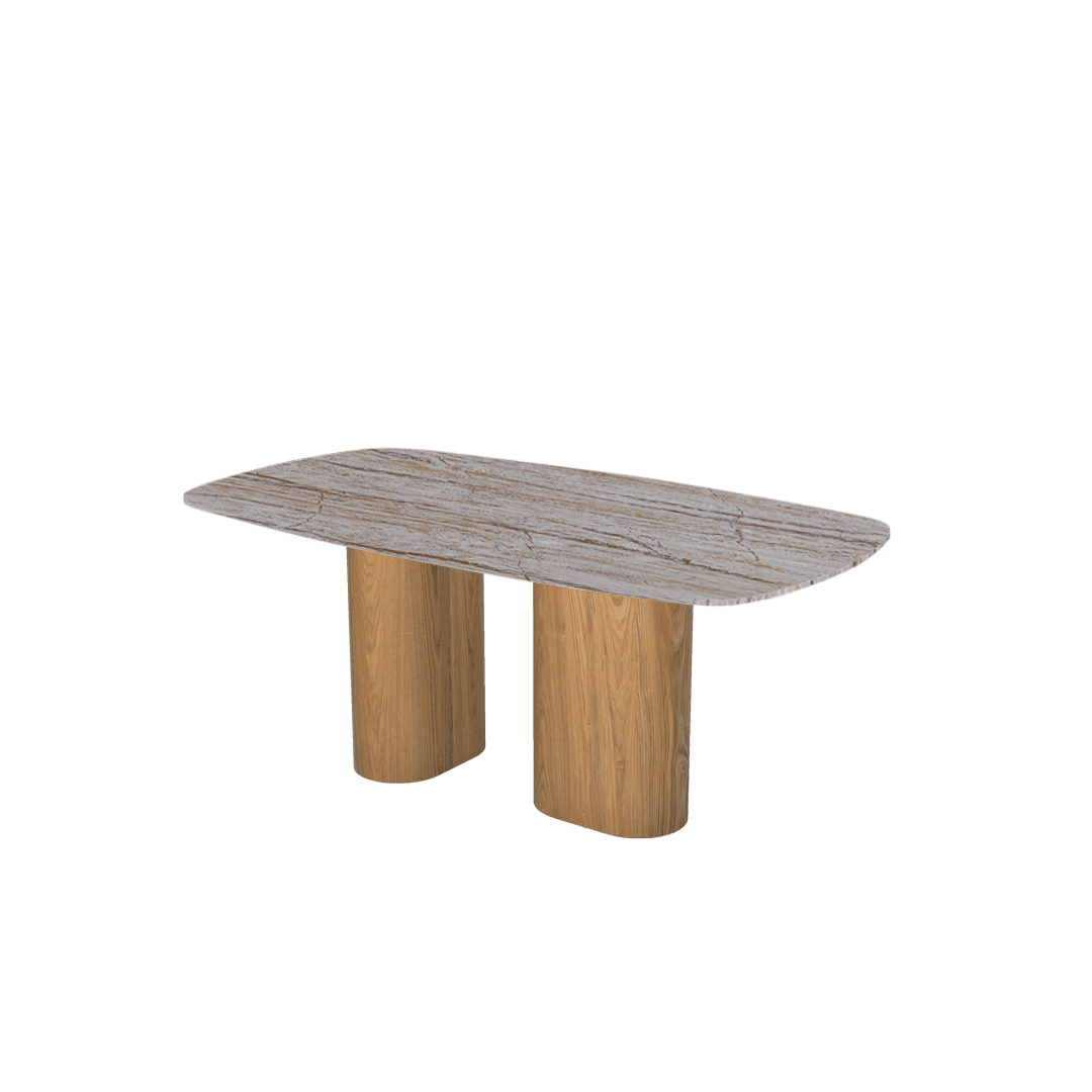 Mix & Match Rectangular Marble Dining Table with Paolo Ash Wood Base (1.8m x 1.0m)
