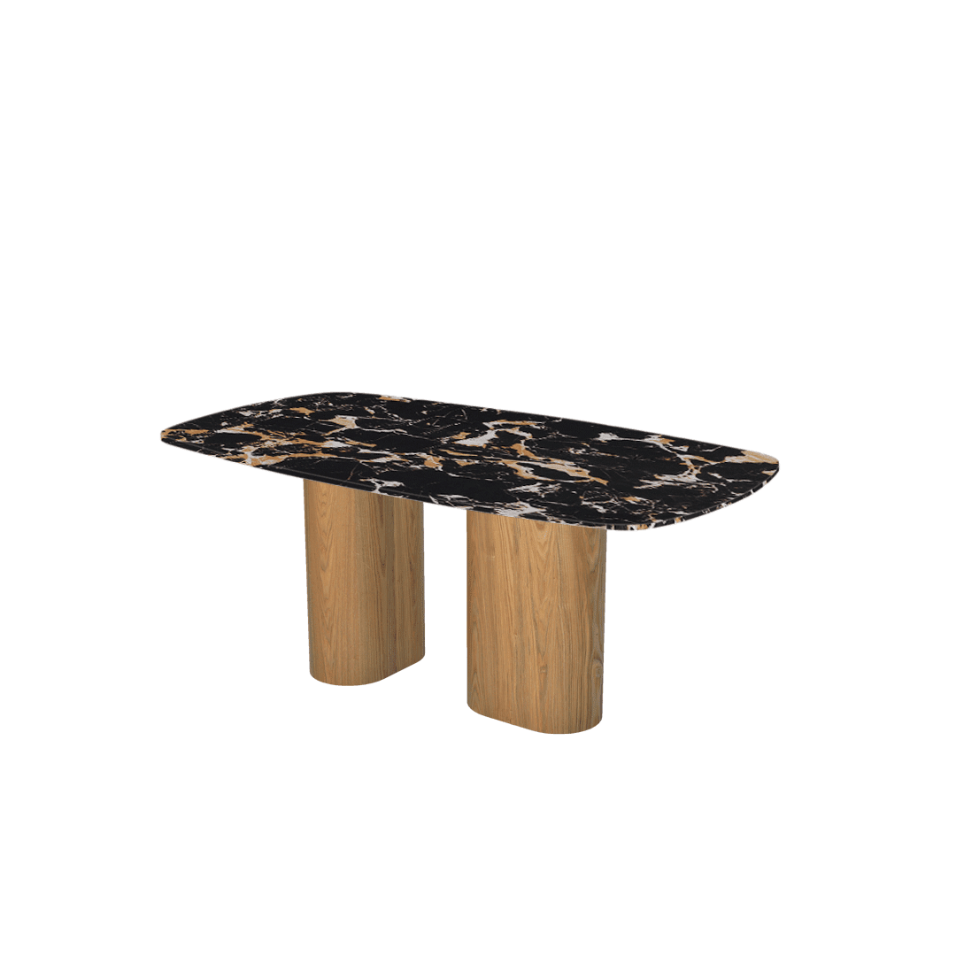 Mix & Match Rectangular Marble Dining Table with Paolo Ash Wood Base (1.8m x 1.0m)