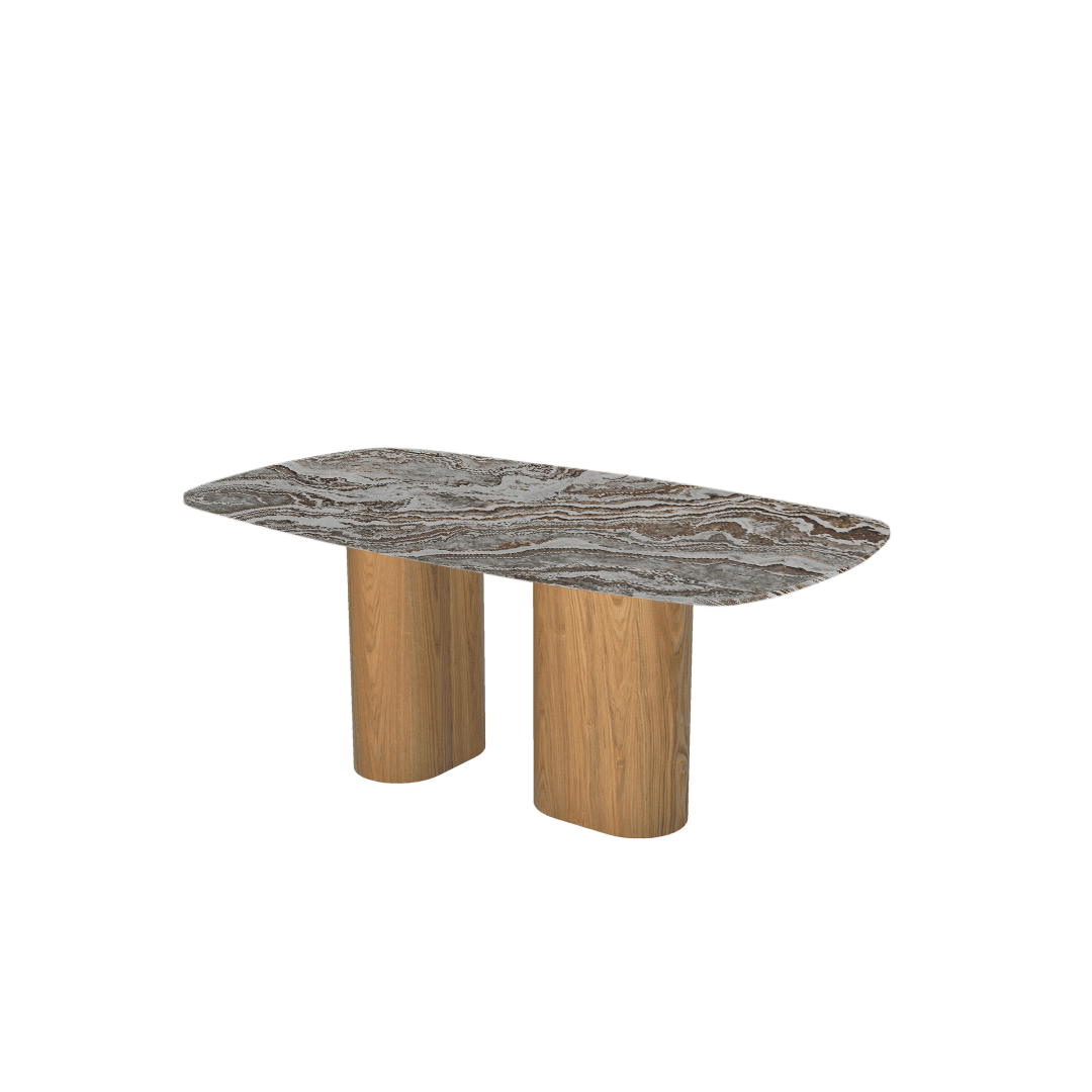 Mix & Match Rectangular Marble Dining Table with Paolo Ash Wood Base (1.8m x 1.0m)