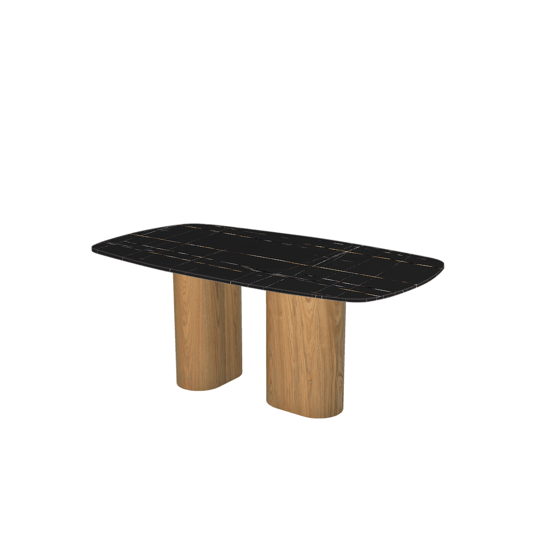 Mix & Match Rectangular Marble Dining Table with Paolo Ash Wood Base (1.8m x 1.0m)