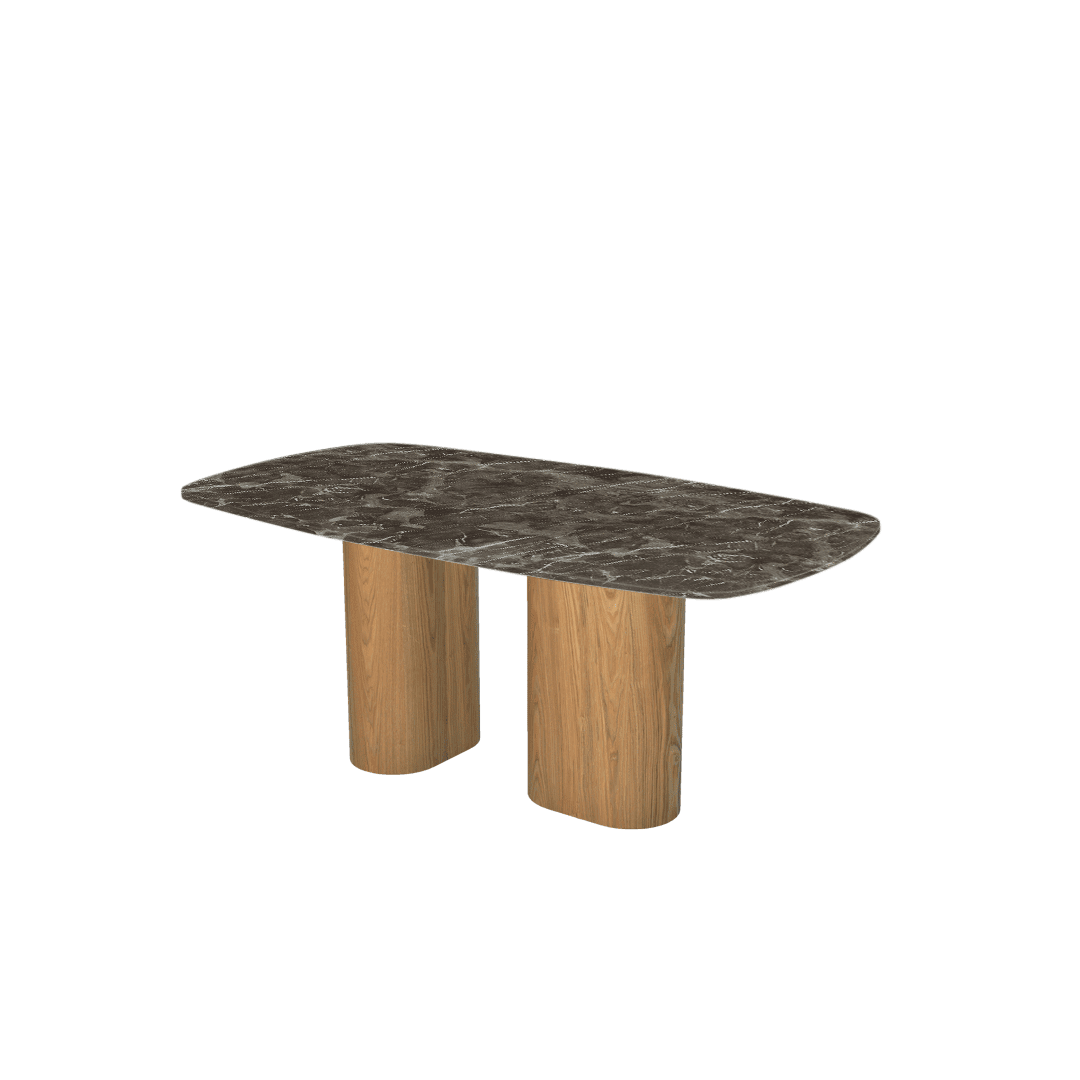 Mix & Match Rectangular Marble Dining Table with Paolo Ash Wood Base (1.8m x 1.0m)