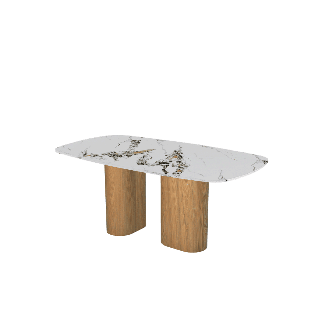 Mix & Match Rectangular Marble Dining Table with Paolo Ash Wood Base (1.8m x 1.0m)