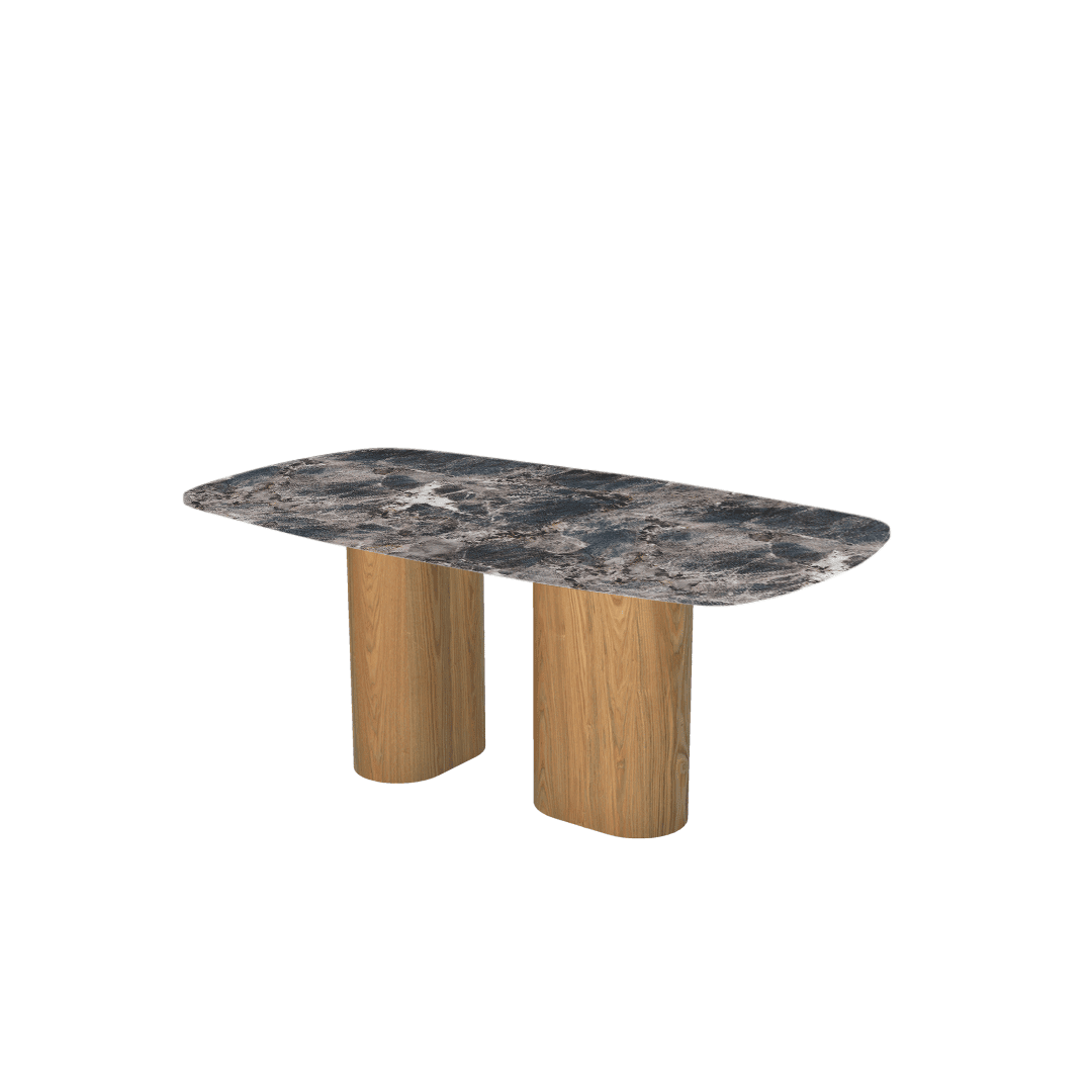 Mix & Match Rectangular Marble Dining Table with Paolo Ash Wood Base (1.8m x 1.0m)