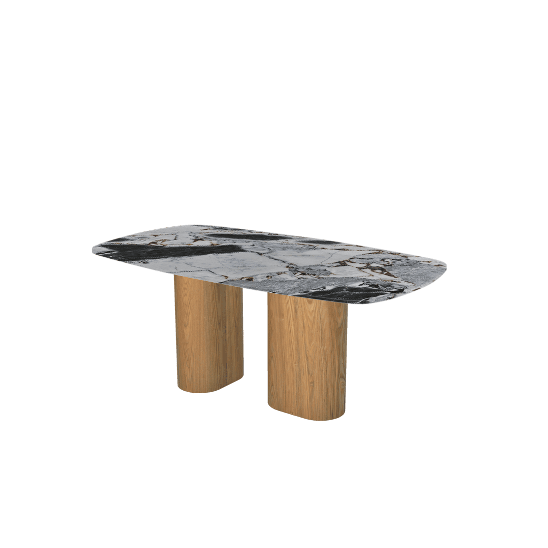 Mix & Match Rectangular Marble Dining Table with Paolo Ash Wood Base (1.8m x 1.0m)