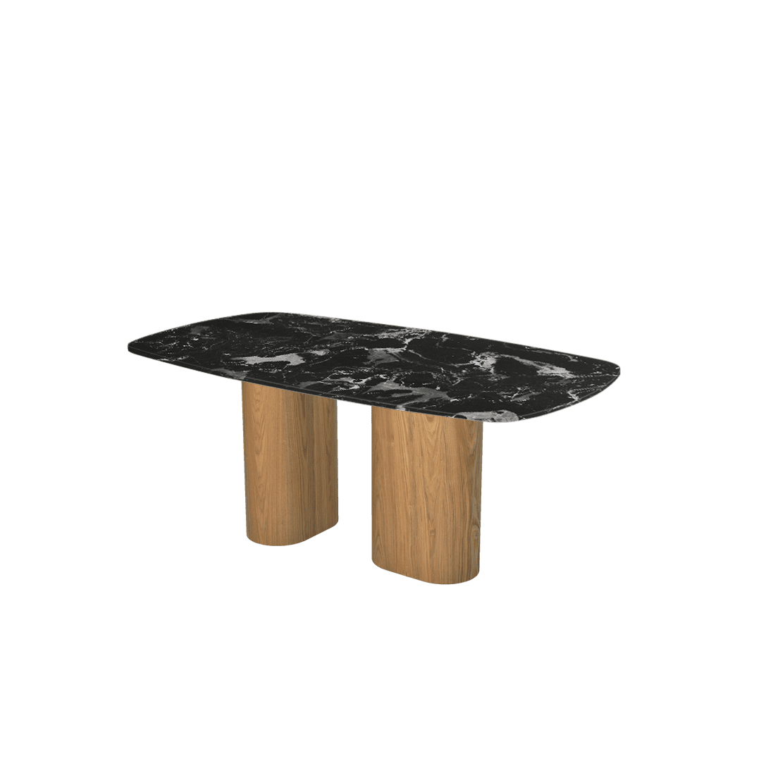 Mix & Match Rectangular Marble Dining Table with Paolo Ash Wood Base (1.8m x 1.0m)