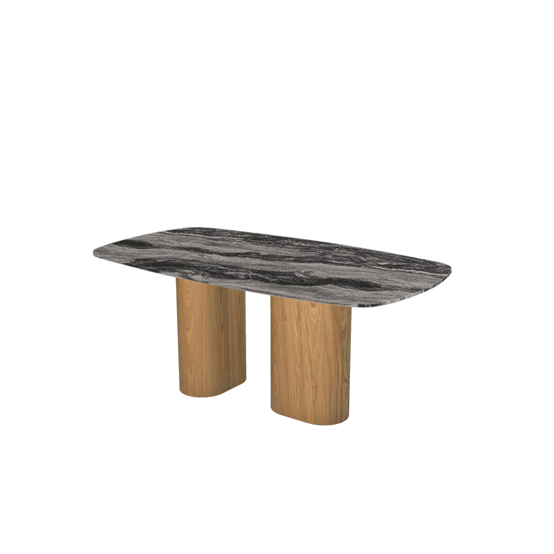 Mix & Match Rectangular Marble Dining Table with Paolo Ash Wood Base (1.8m x 1.0m)