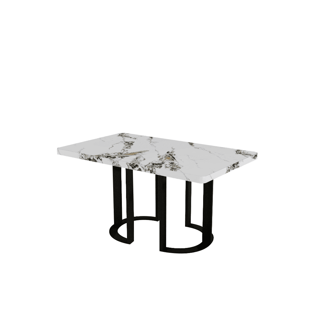 Mix & Match Rectangular Marble Dining Table with Roch Black Metal Base (1.5m x 0.9m)