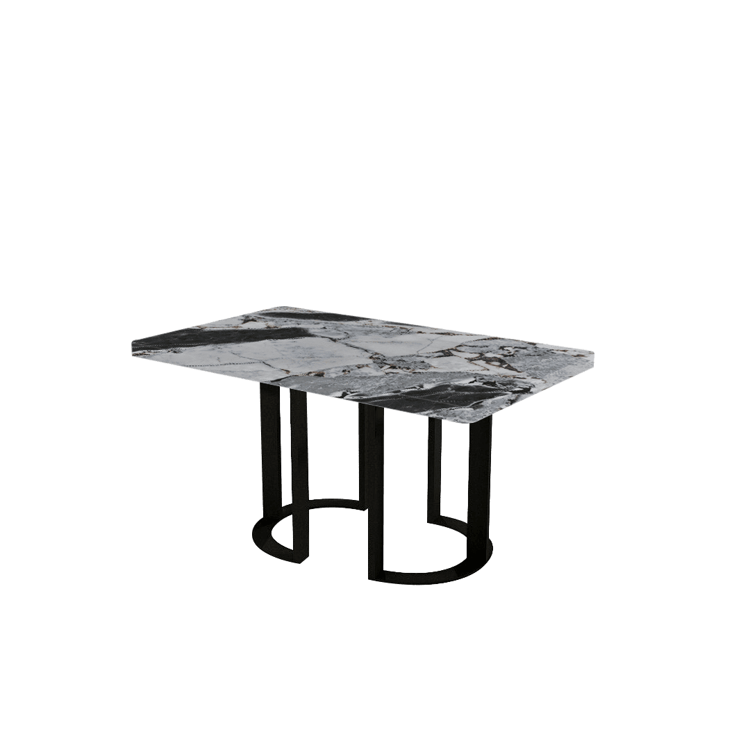 Mix & Match Rectangular Marble Dining Table with Roch Black Metal Base (1.5m x 0.9m)