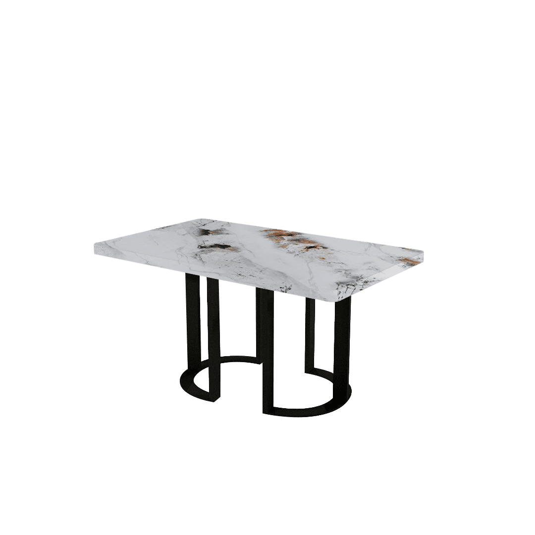 Mix & Match Rectangular Marble Dining Table with Roch Black Metal Base (1.5m x 0.9m)