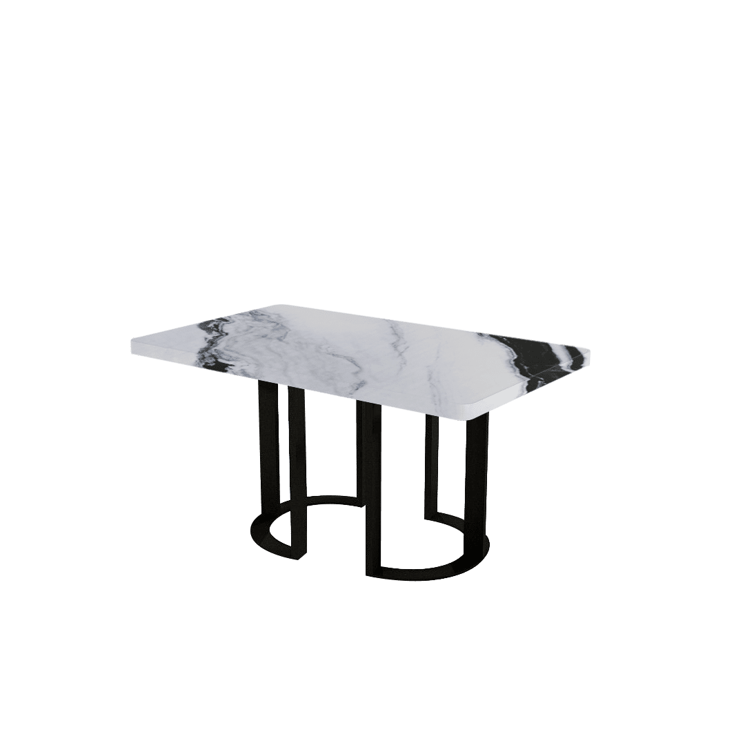 Mix & Match Rectangular Marble Dining Table with Roch Black Metal Base (1.5m x 0.9m)