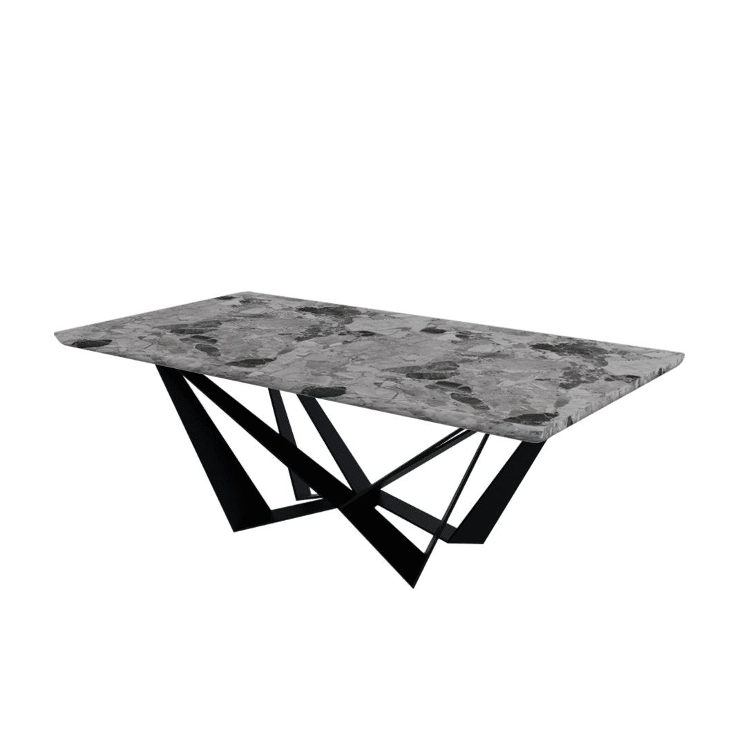 Mix & Match Rectangular Marble Dining Table with Winola Black Metal Base (2.1m x 1.1m)