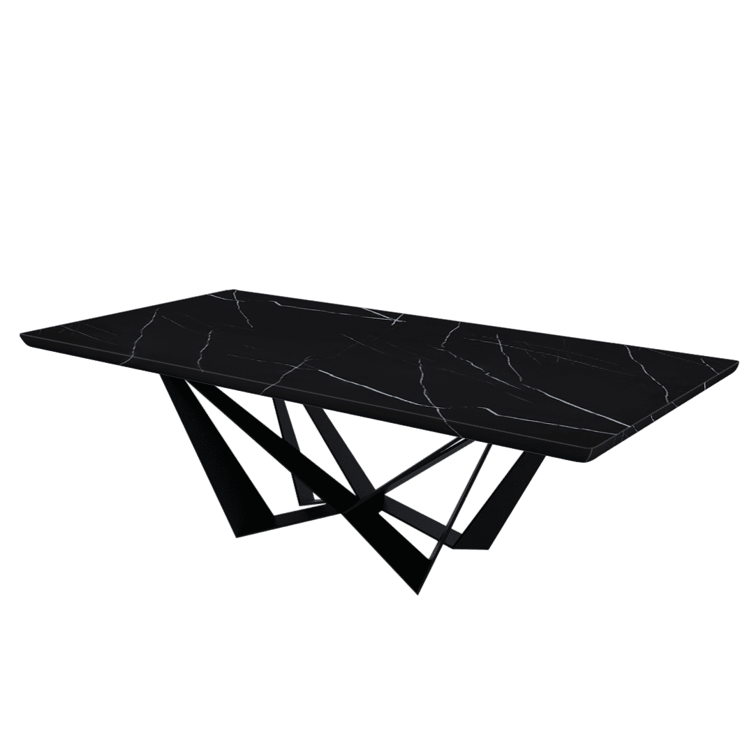 Mix & Match Rectangular Marble Dining Table with Winola Black Metal Base (2.4m x 1.2m)