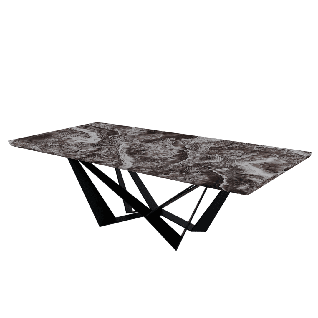 Mix & Match Rectangular Marble Dining Table with Winola Black Metal Base (2.4m x 1.2m)