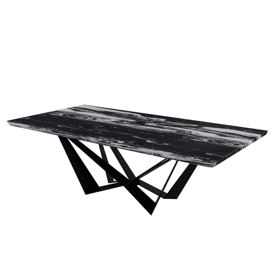 Mix & Match Rectangular Marble Dining Table with Winola Black Metal Base (2.4m x 1.2m)
