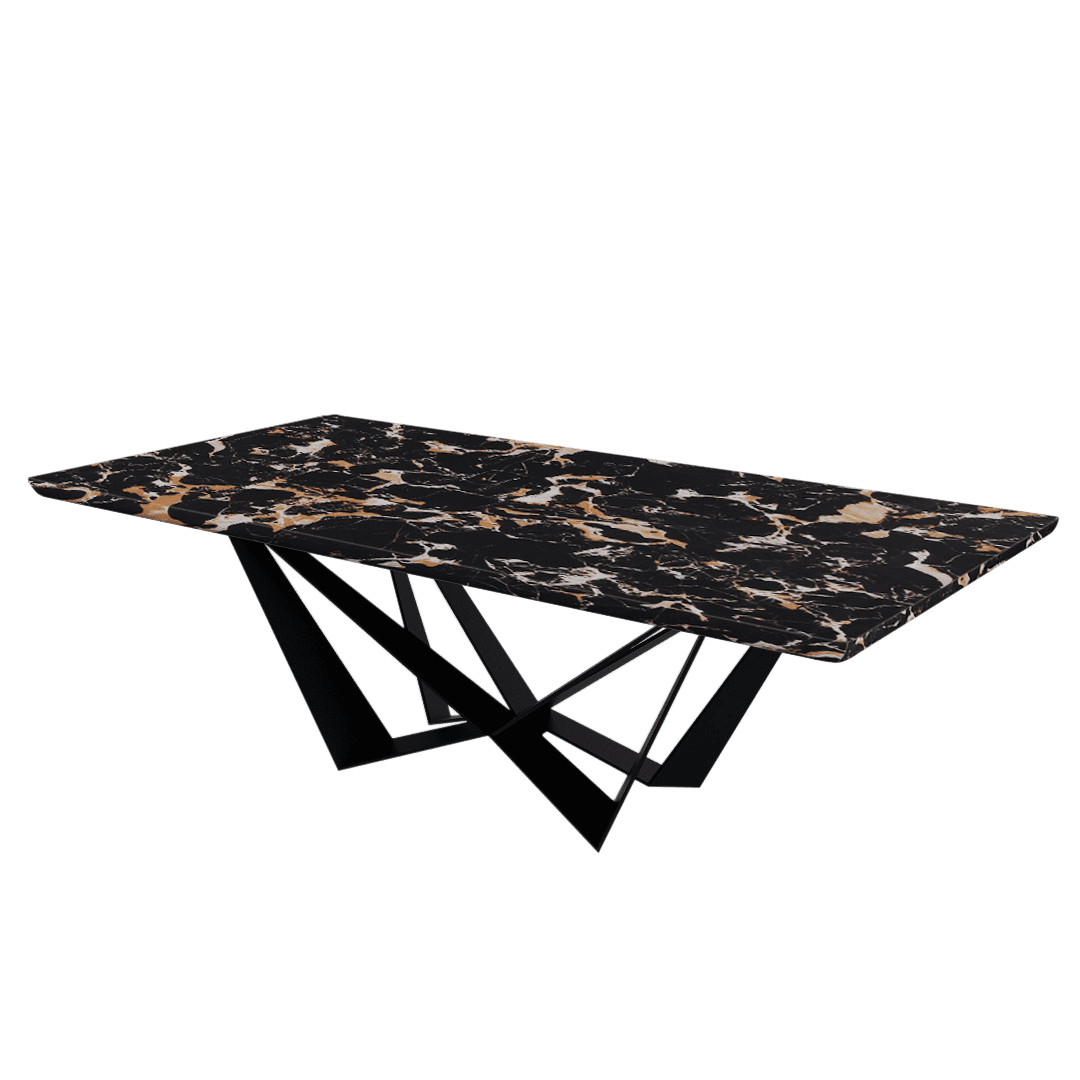 Mix & Match Rectangular Marble Dining Table with Winola Black Metal Base (2.4m x 1.2m)